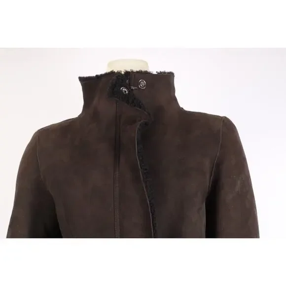 GOES Brown Suede Dyed Sheep Shearling Zip Winter Coat Size L